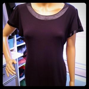 Alfani Black Blouse Shirt with Satin Trim